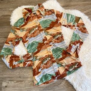 Huk-A-Poo Vintage 70s Safari Animal Desert Print Button Down Shirt Nylon Medium